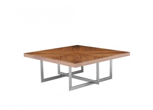 Remi 39" Square Coffee Table Natural Walnut with Brushed Stainless Steel