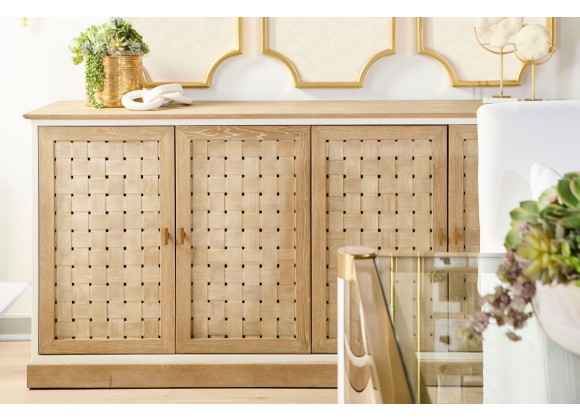 Essentials For Living Weave Media Sideboard - Smoke Gray Oak, White Painted Oak - Lifestye