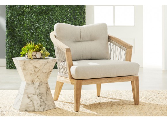 Essentials For Living Web Outdoor Club Chair - Taupe & White Flat Rope Performance Pumice, Gray Teak - Lifestyle