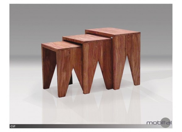 Cut 3 Piece Nesting Low End Table Natural Sheesham Wood