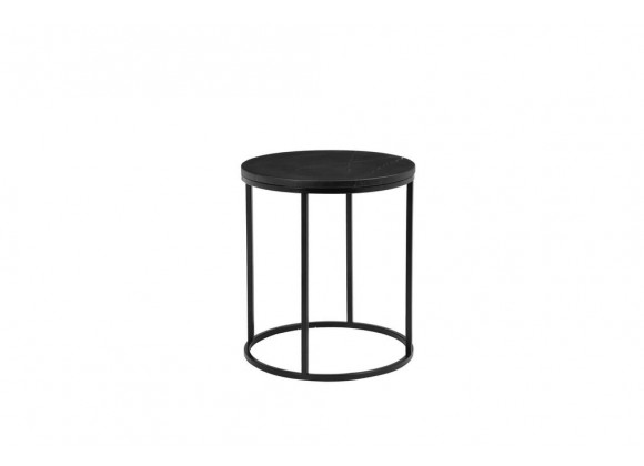 Onix 21" Round End Table Black Nero Marquina Marble with Black Powder Coated Steel - Angled View