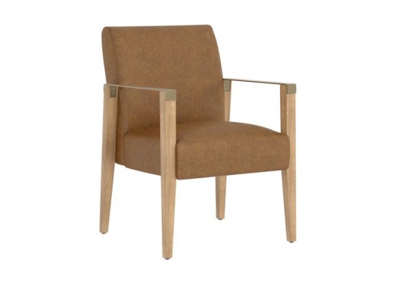 Sunpan Earl Dining Armchair in Natural - Pecan Leather - Front Side Angle