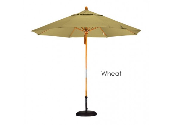 California Umbrella 9' Fiberglass Market Umbrella Pulley Open Marenti Wood - Sunbrella