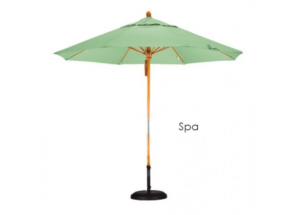 California Umbrella 9' Fiberglass Market Umbrella Pulley Open Marenti Wood - Pacifica