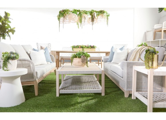 Essentials For Living Wrap Outdoor Coffee Table - Taupe & White Flat Rope, Gray Teak - Lifestyle