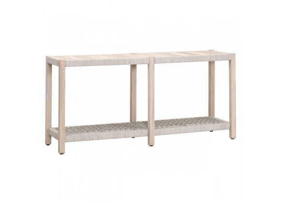 Essentials For Living Wrap Outdoor Console Table - Taupe & White Flat Rope, Gray Teak - Front Side Angle