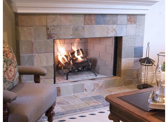 Superior Fireplaces 38" Fireplace In Grey Herringbone/Stacked Refractory Panels  - Lifestyle