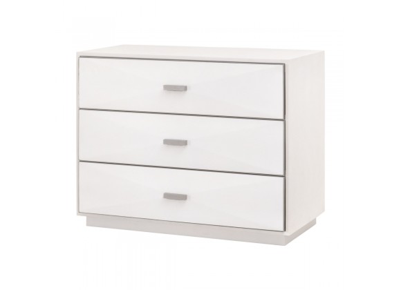 Essentials For Living Wynn Shagreen 3-Drawer Nightstand - Pearl Shagreen, Brushed Stainless Steel - Front Side Angle