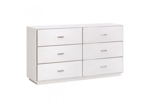 Essentials For Living Wynn Shagreen 6-Drawer Double Dresser - Pearl Shagreen, Brushed Stainless Steel - Front Side Angle
