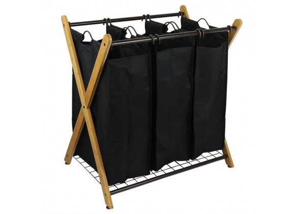 Oceanstar X-Frame Bamboo 3-Bag Laundry Sorter With Bag - 