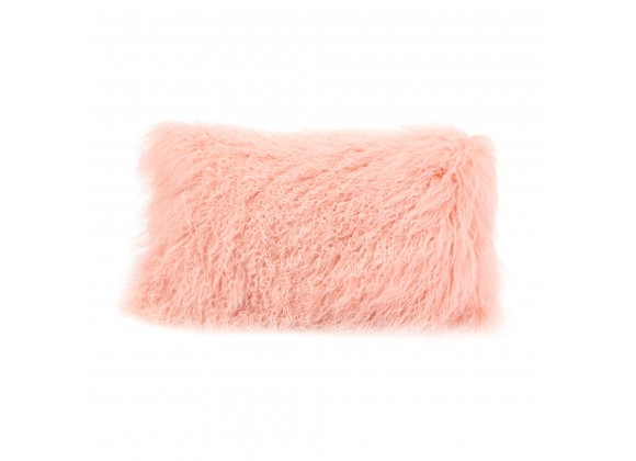 Moe's Home Collection Lamb Fur Pillow Rect. in Pink - Front Angle