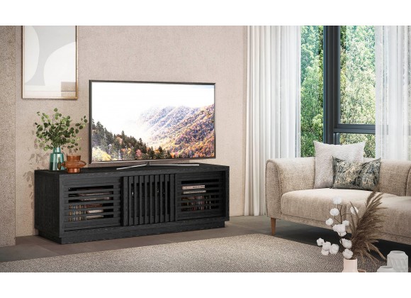 Furnitech Signature 64" Contemporary Rustic TV Stand Media Console in American White Oak with an Ebony Finish - Lifestyle