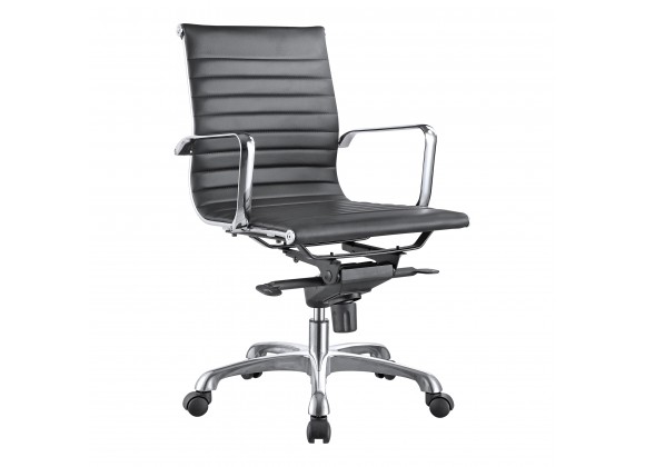 Moe's Home Collection Studio Swivel Chair Low Back in Black Vegan Leather - Front Side Angle