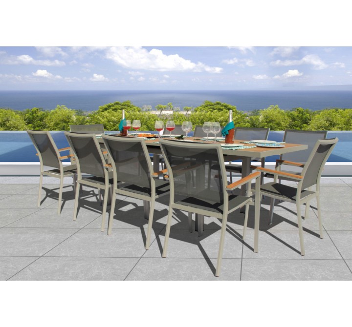 Bellini Home and Gardens Essence 11 Pc Cosmopolitan 39.5 x 78.75/102.5 Extension Dining Table with Teak Table Top - Set