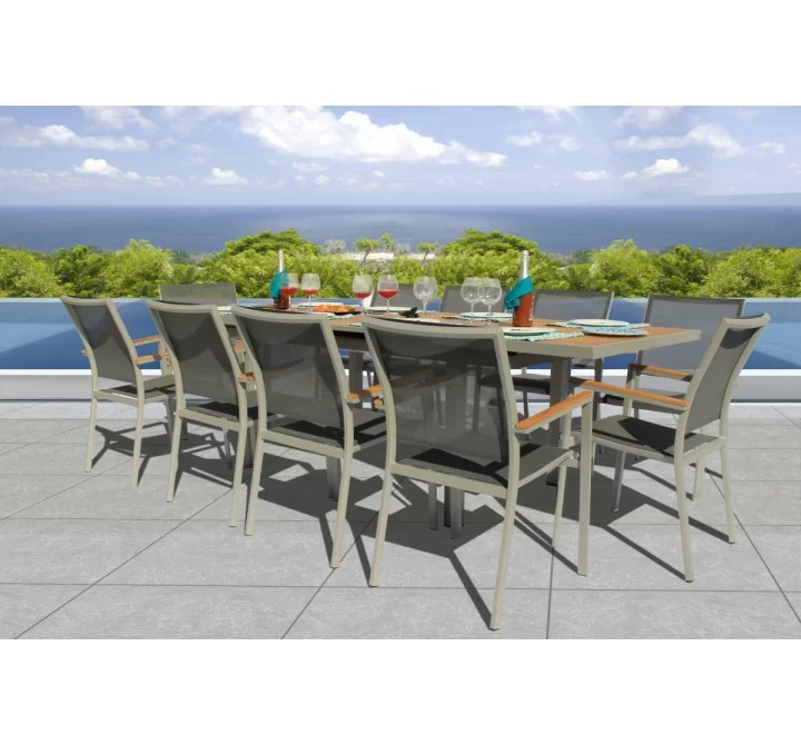 Bellini Home and Gardens Essence 11 Pc Cosmopolitan 39.5 x 78.75/102.5 Extension Dining Table with Teak Table Top - Set