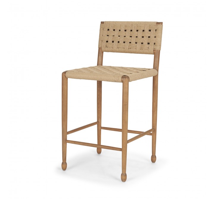 Mercana Brinley Woven Paper Rope w/ Brown Wood Frame Counter Stool