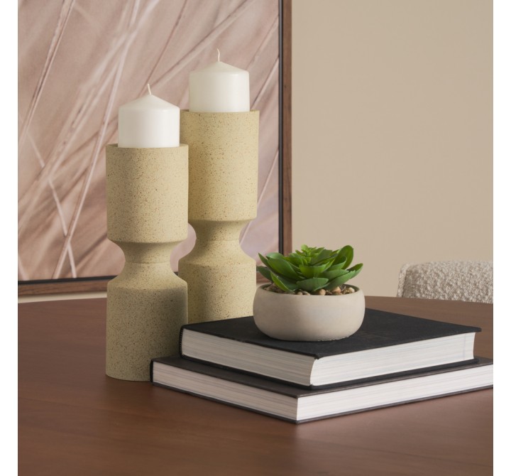 Mercana Akira Textured Beige Metal Pillar Candle Holder