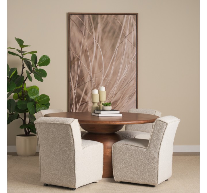 Mercana Atlas 60" Warm Mid-Brown Wood Stacked Pedestal Base Round Dining Table
