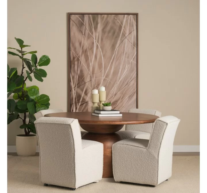 Mercana Atlas 60" Warm Mid-Brown Wood Stacked Pedestal Base Round Dining Table