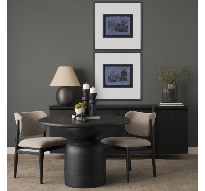 Mercana Atlas 42" Black Wood Stacked Pedestal Base Round Dining Table