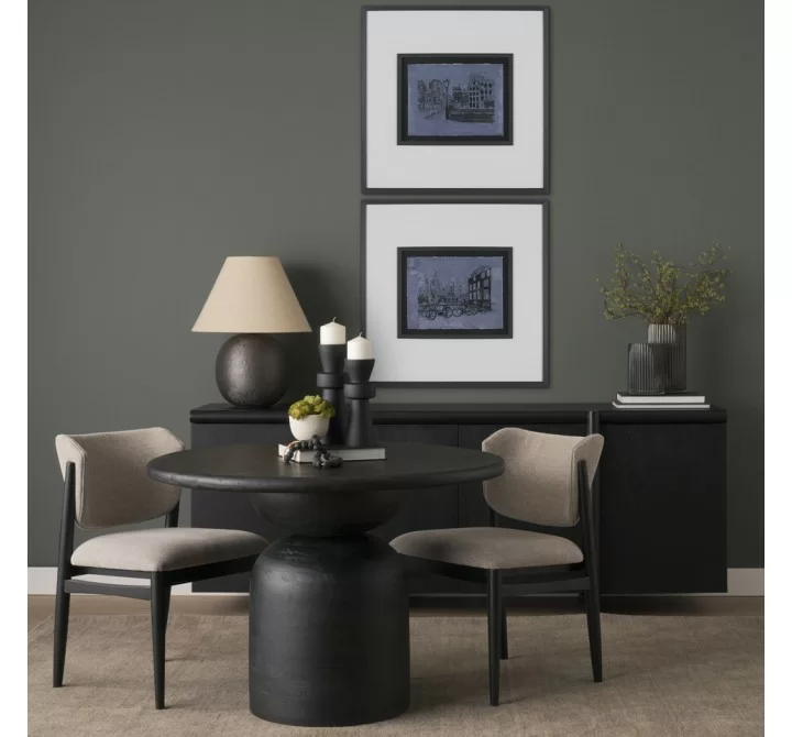 Mercana Atlas 42" Black Wood Stacked Pedestal Base Round Dining Table