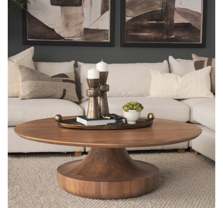 Mercana Arno Warm Mid-Brown Wood Sculptural Round Coffee Table