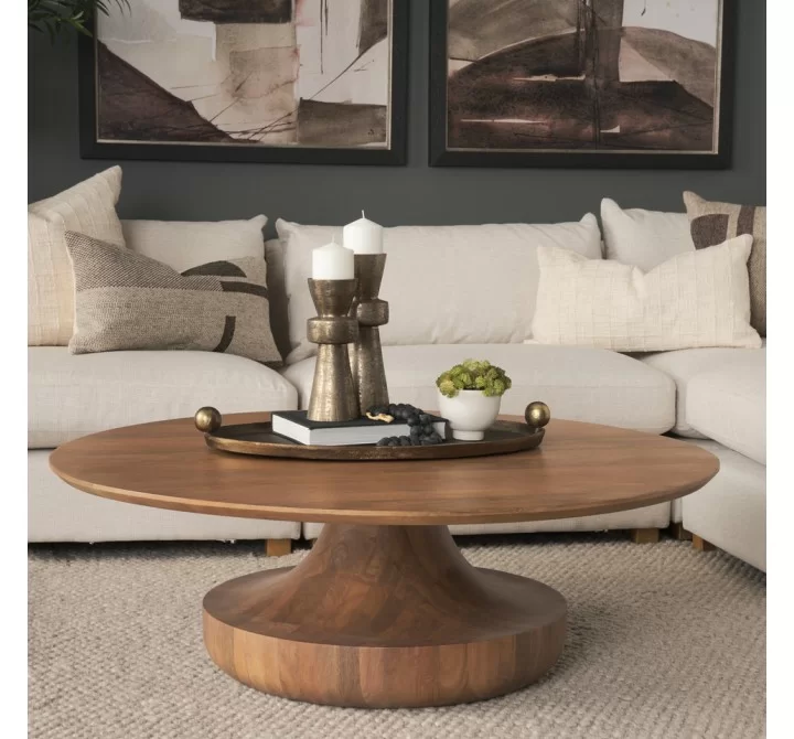 Mercana Arno Warm Mid-Brown Wood Sculptural Round Coffee Table