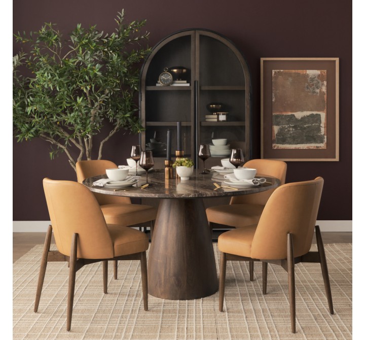 Mercana Abbie Slope Curved Back Tan Leather Dining Side Chair Set