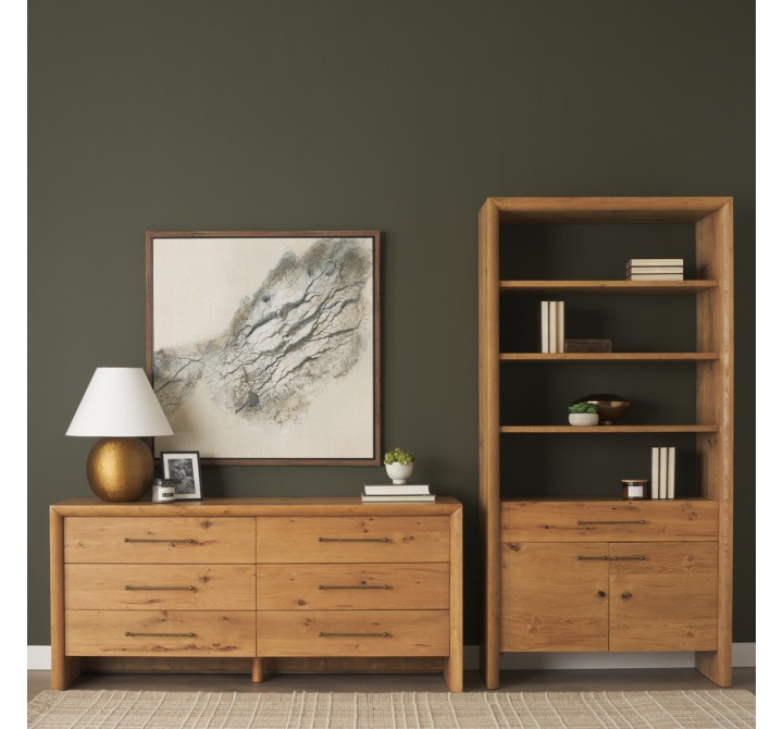 Mercana Belford 2-Door Open Light Brown Oak Wood Shelving Unit