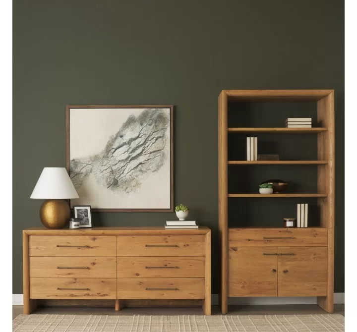 Mercana Belford 2-Door Open Light Brown Oak Wood Shelving Unit