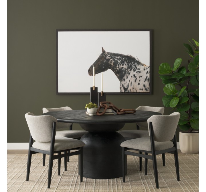 Mercana Atlas 60" Black Wood Stacked Pedestal Base Round Dining Table