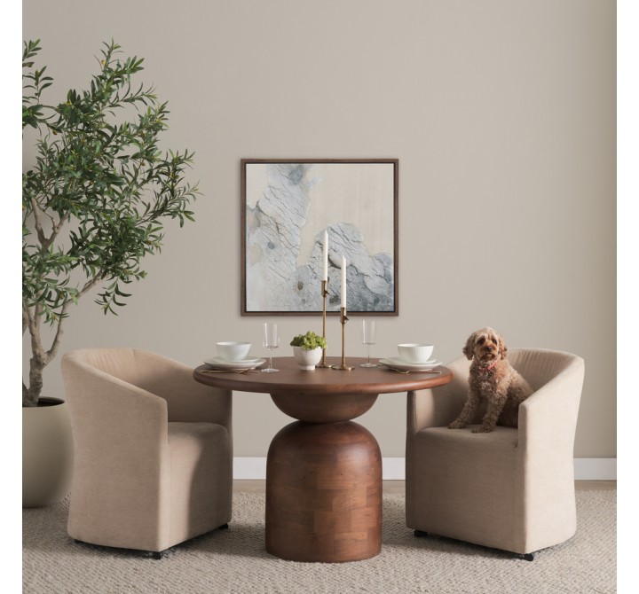 Mercana Atlas 42" Warm Mid-Brown Wood Stacked Pedestal Base Round Dining Table
