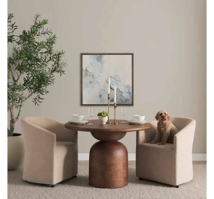 Mercana Atlas 42" Warm Mid-Brown Wood Stacked Pedestal Base Round Dining Table