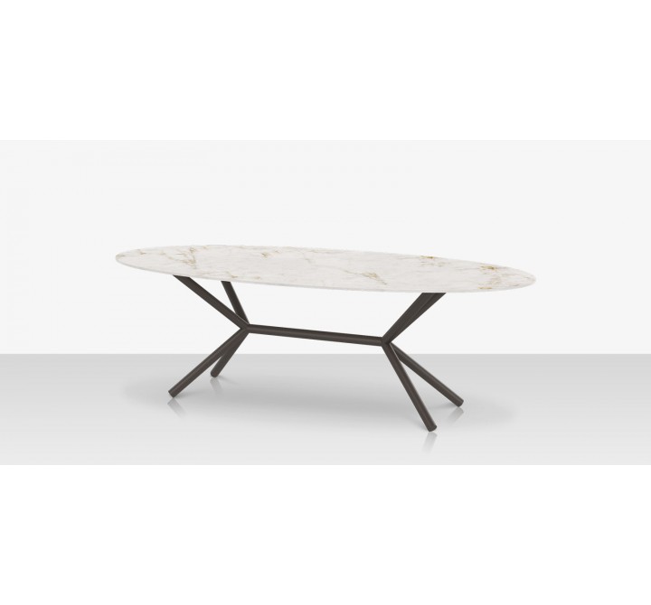 DecoScapes Oliver Oval Rimless Porcelain Dining Table - Angled