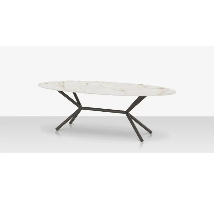 DecoScapes Oliver Oval Rimless Porcelain Dining Table - Angled