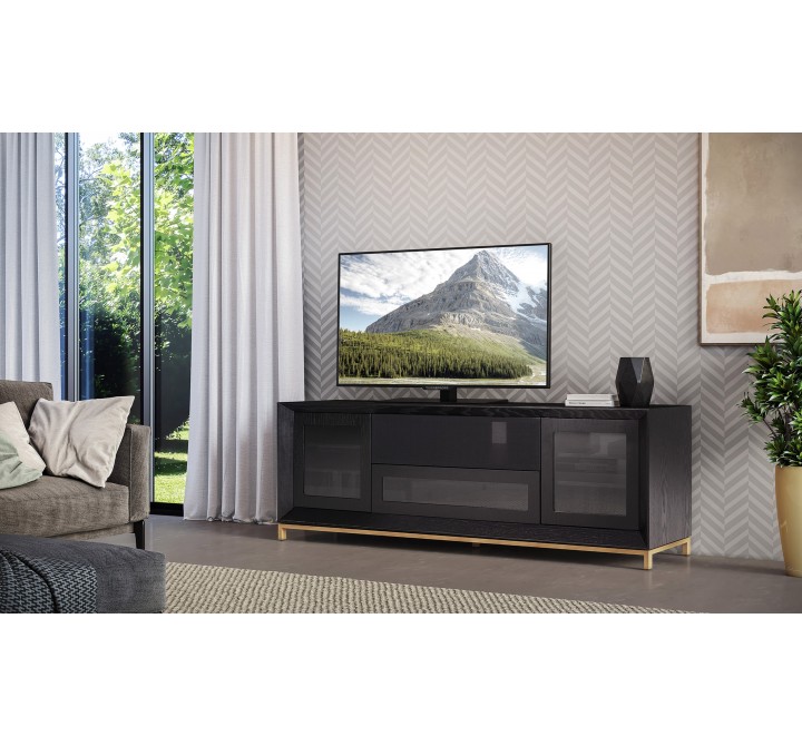 Furnitech Signature Home 78" Contemporary Ebony Oak TV Stand Media Console with Gold Steel Base - Lifestyle