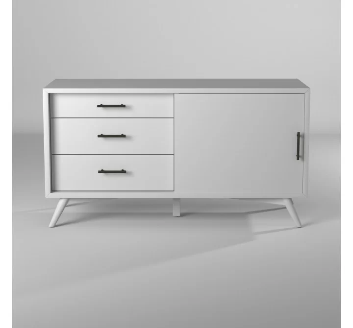 Alpine Furniture Flynn Small TV Console, White - Front Angle
