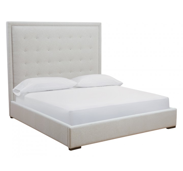 Sunpan Jackie Bed - King With Silver Linen - Angled with Cushion