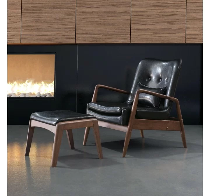 Zuo Modern Bully Lounge Chair and Ottoman in Black - Lifestyle