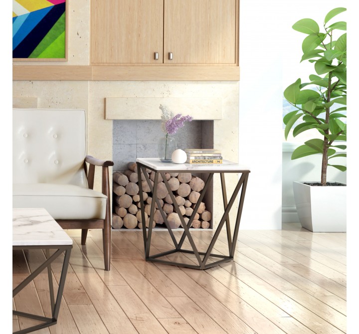 Zuo Modern Tintern End Table White and Antique Bronze - Angled