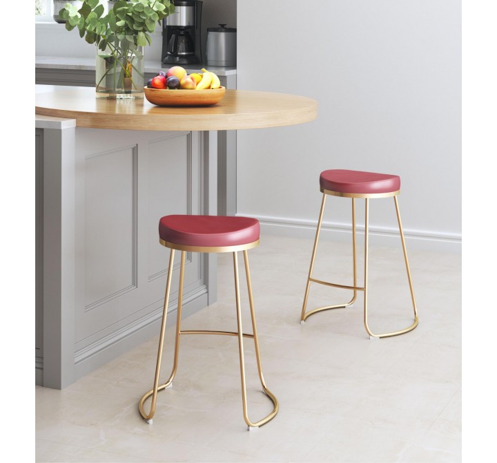 Zuo Modern Bree Counter Stool Burgundy and Gold - Lifestyle