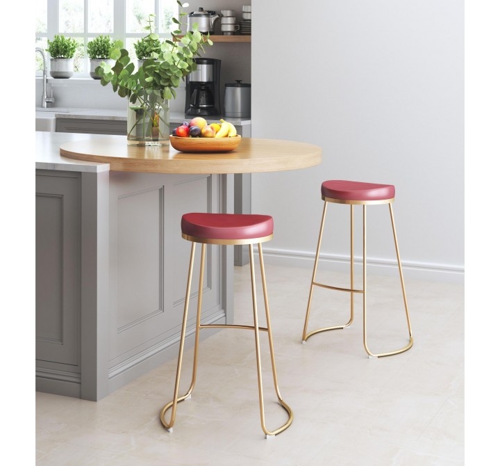 Zuo Modern Bree Barstool in Burgundy and Gold - Lifestyle 