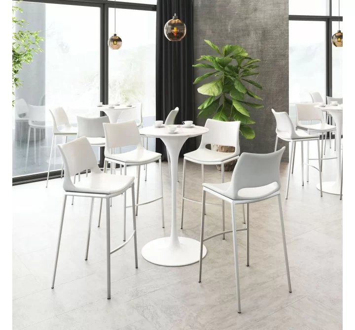 Zuo Modern Ace Barstool in White and Silver - Lifestyle 2