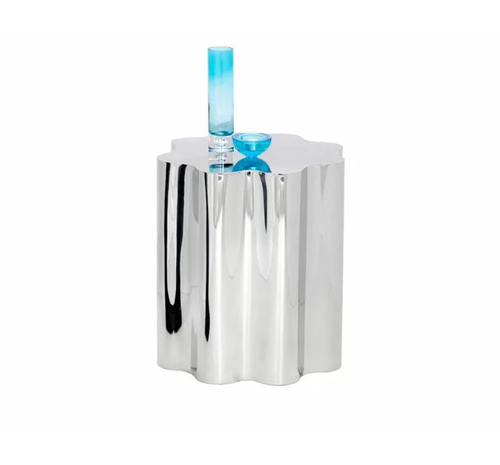 Sunpan Dahlia Side Table - Stainless Steel - Front Side Angle with Decor