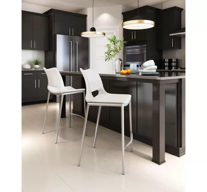 Zuo Modern Ace Counter Stool in White and Silver - Lifestyle