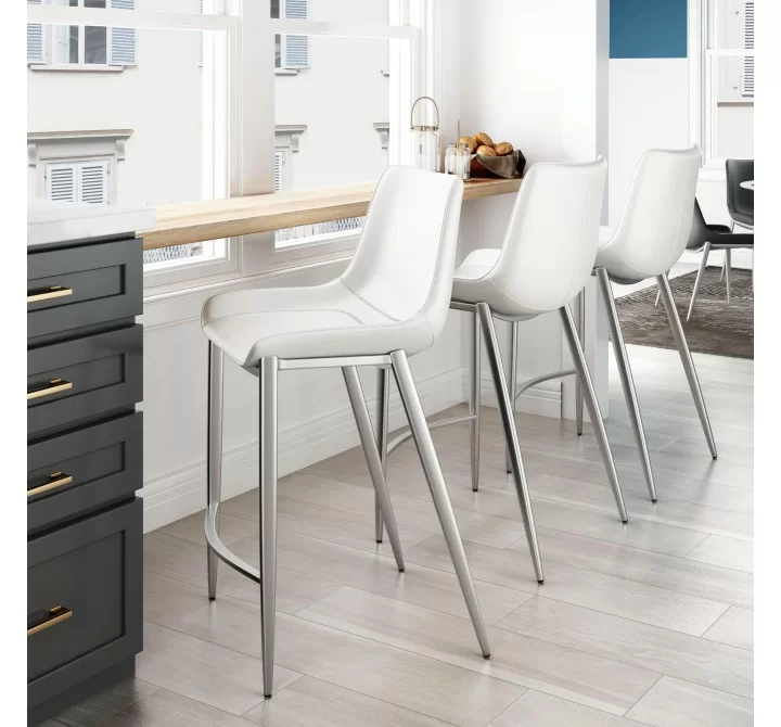 Zuo Modern Magnus Counter Stool in White and Silver - Lifestyle