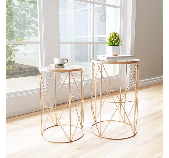 Zuo Modern Hadrian Side Table Set in Gold - Lifestyle