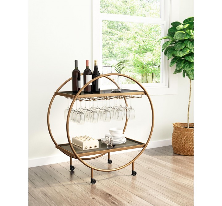 Zuo Modern Arc Bar Cart in Brass and Black - Lifestyle