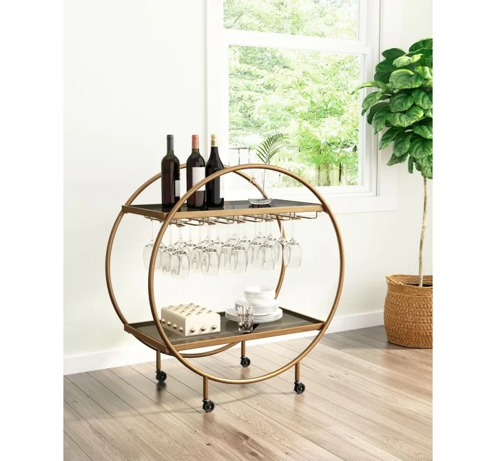 Zuo Modern Arc Bar Cart in Brass and Black - Lifestyle