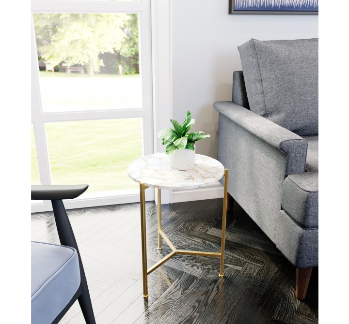 Zuo Modern Haru Side Table White and Gold - Lifestyle 1